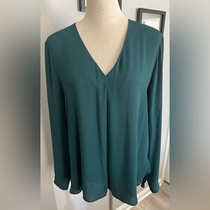 White House Black Market Teal V-Neck Blouse